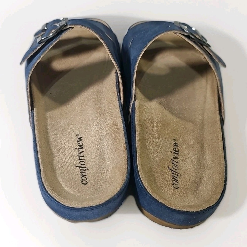 Comfortview‎ Slide Sandals Womens 8w Blue Double Strap Adjustable Buckle Flat - Picture 4 of 9